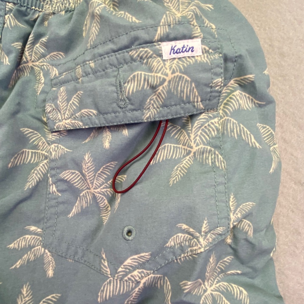 Katin Swim Trunks Men's Small Blue Palm Tree Elastic Waist Drawstring Shorts - Picture 10 of 11